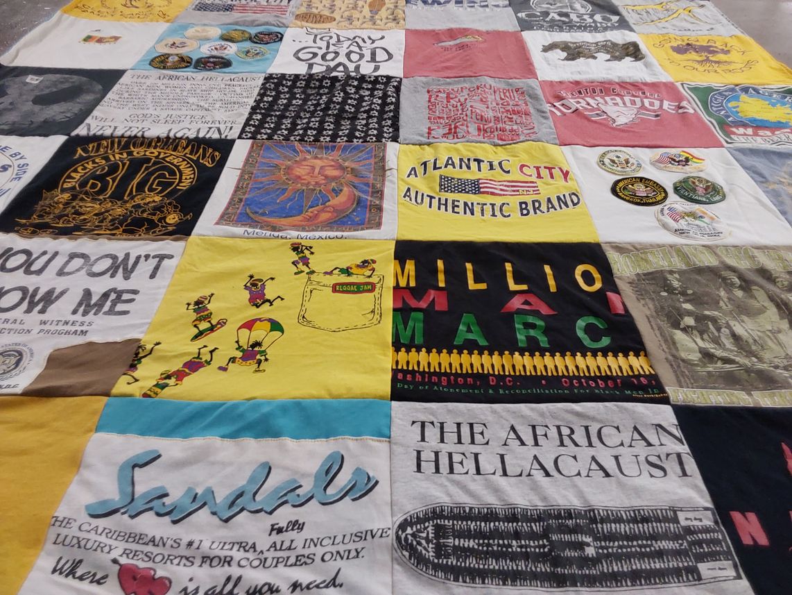 T-shirt quilt with travel, music themes by Renita from FL