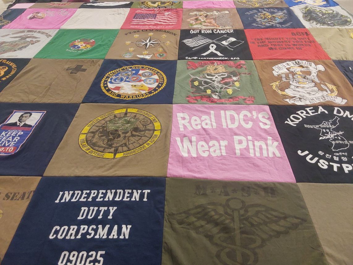 T-shirt quilt with military, health themes by Melody from CA