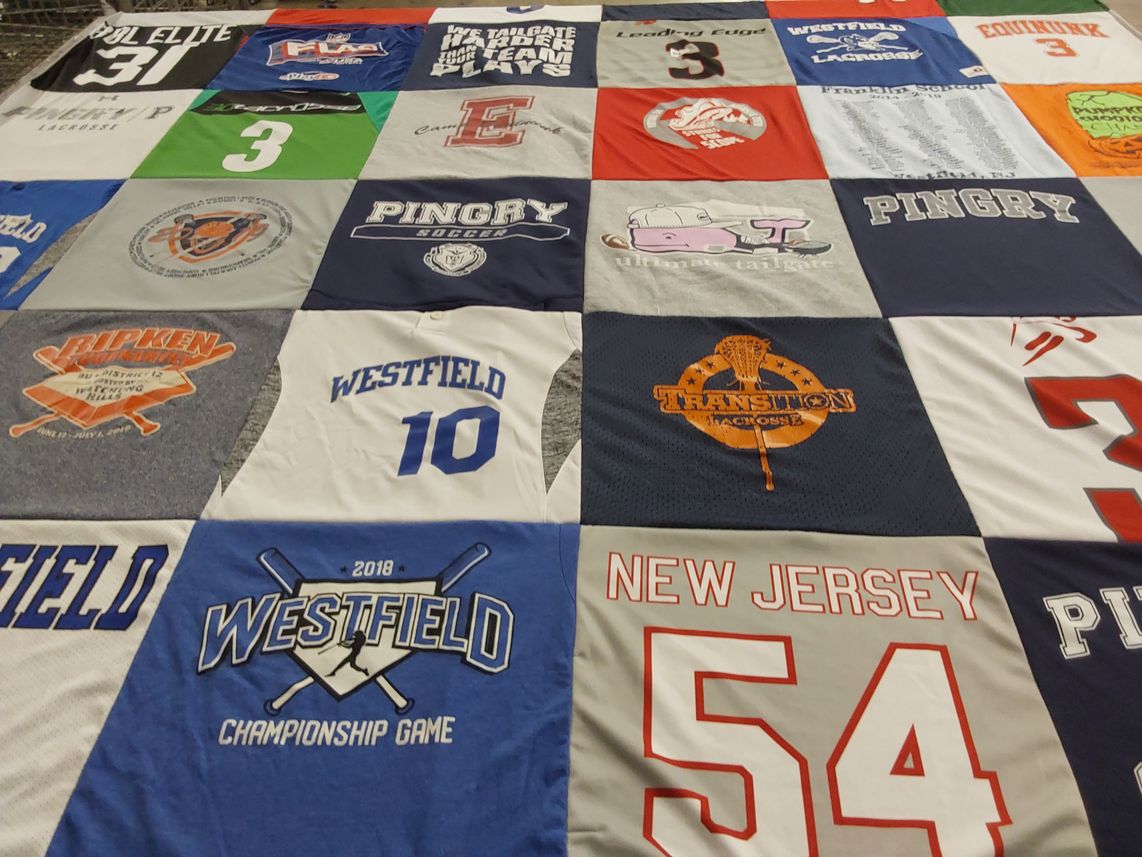 T-shirt quilt from pingry school, westfield high school by Sara from NJ