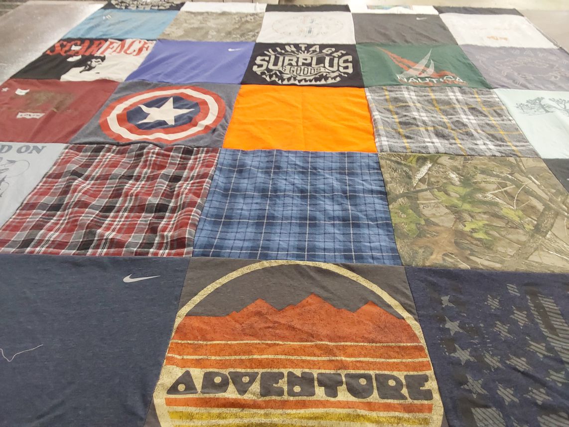 T-shirt quilt with nature, outdoor activities themes by Christine from FL