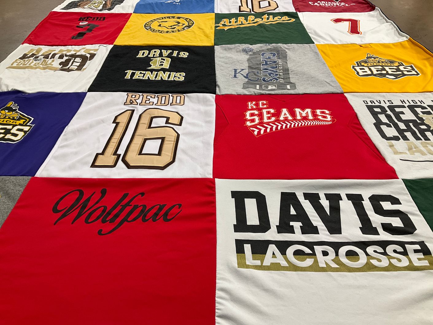T-shirt quilt featuring wolfpac, davis high school athletics by Sarah from UT