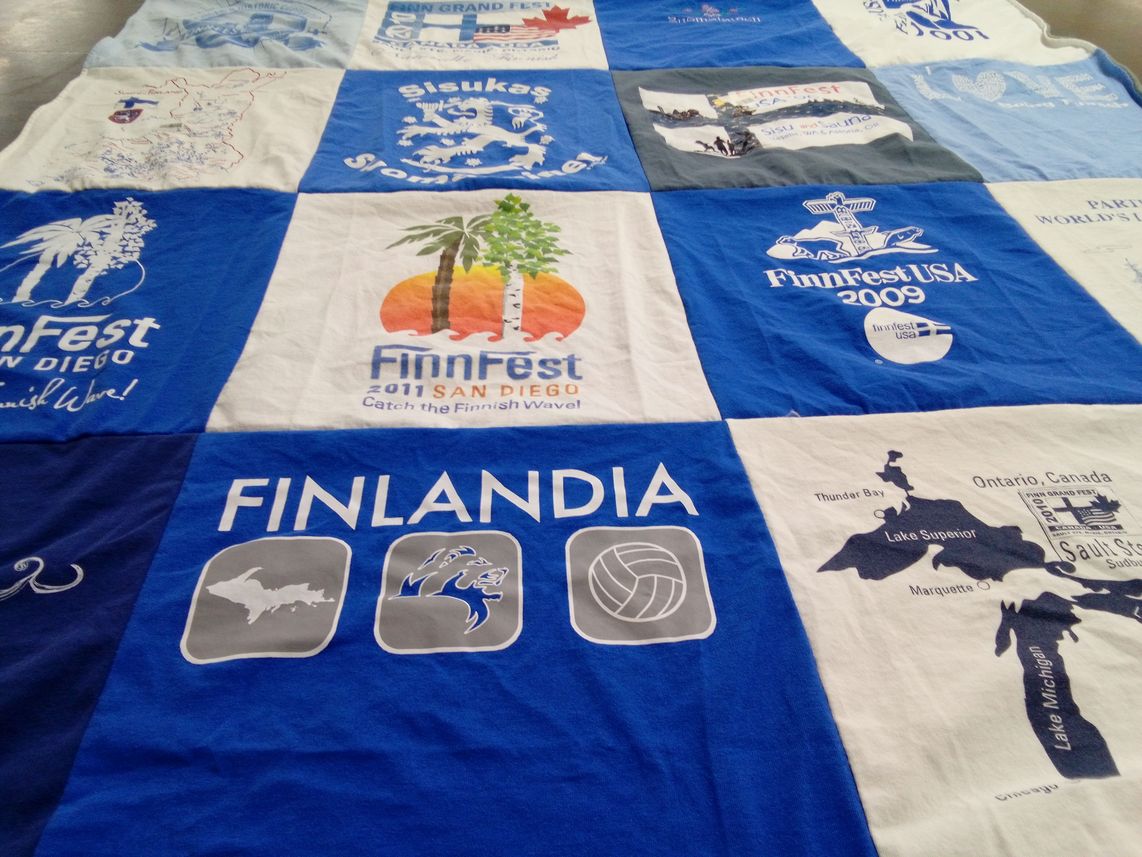 T-shirt quilt with finnish culture, festivals themes by Hilkka from MI