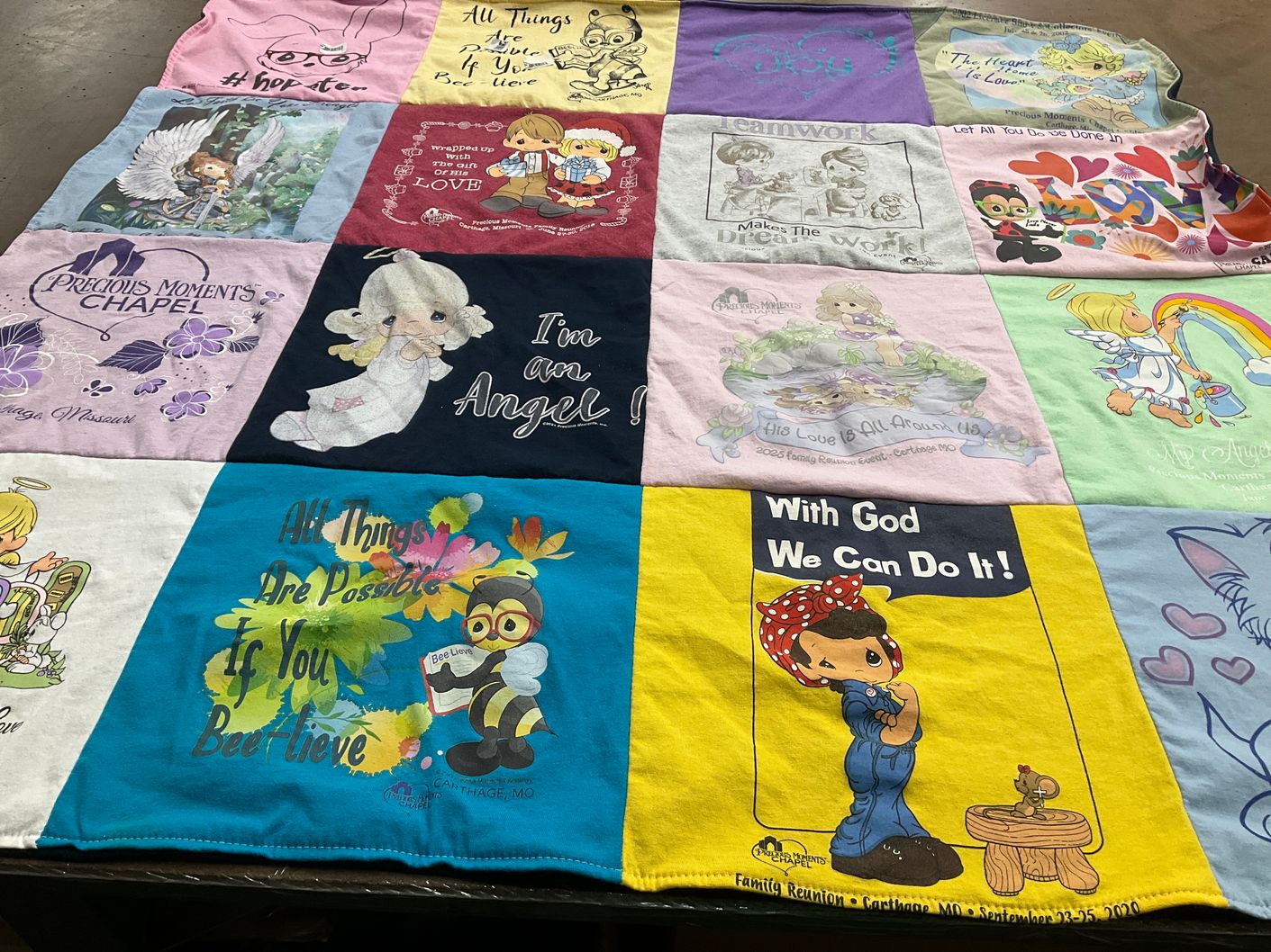 T-shirt quilt with family, reunion themes by Dawn from TX