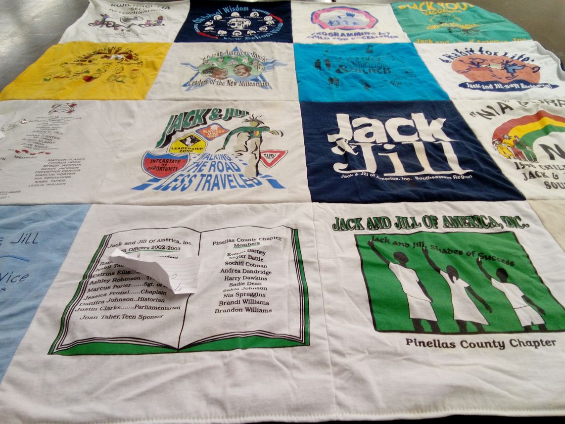 T-shirt quilt with community service, youth development themes by Sharon from FL