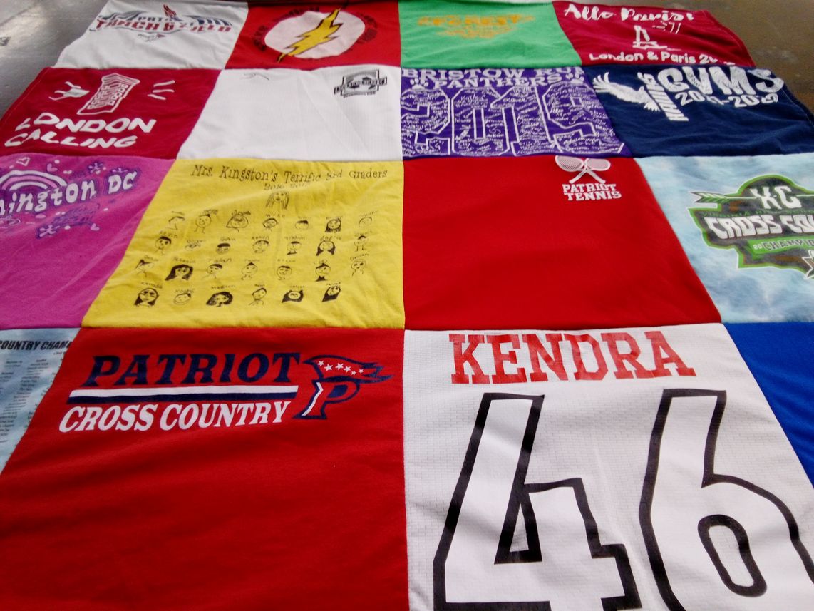 T-shirt quilt featuring patriot cross country team by Sonja from VA