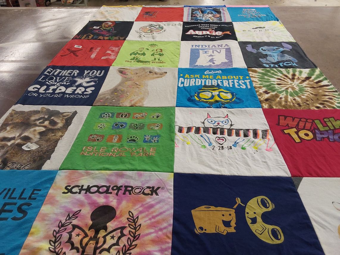 T-shirt quilt with music, outdoors themes by Jill from IN