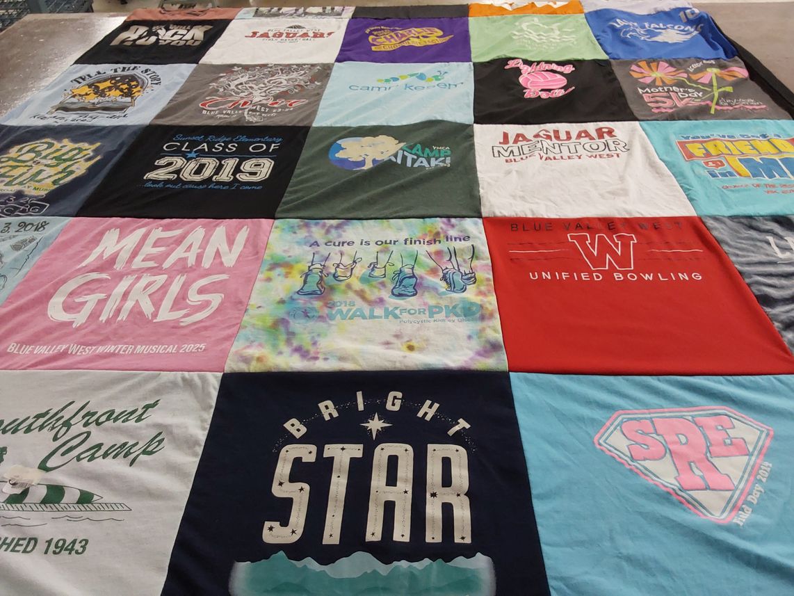 T-shirt quilt featuring blue valley west unified bowling team by Dena from KS