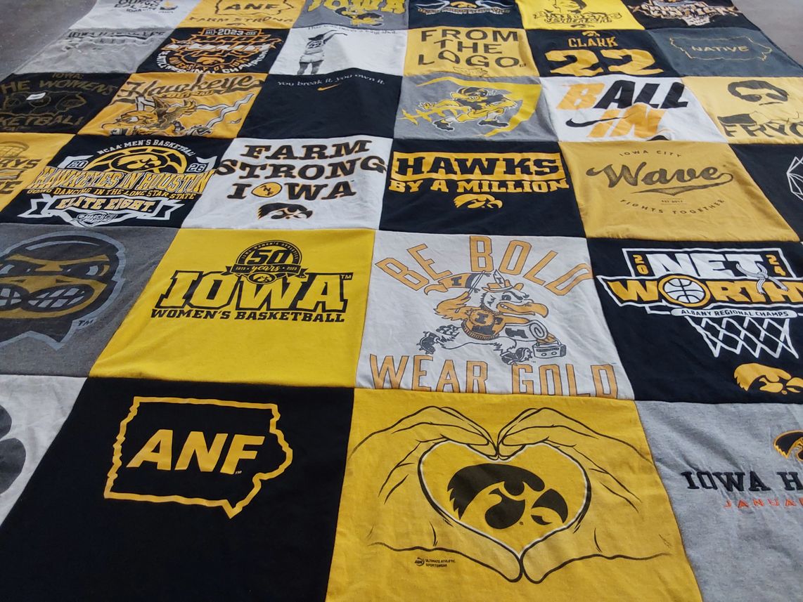 T-shirt quilt featuring iowa hawkeyes women's basketball, iowa hawkeyes by Jean from IA
