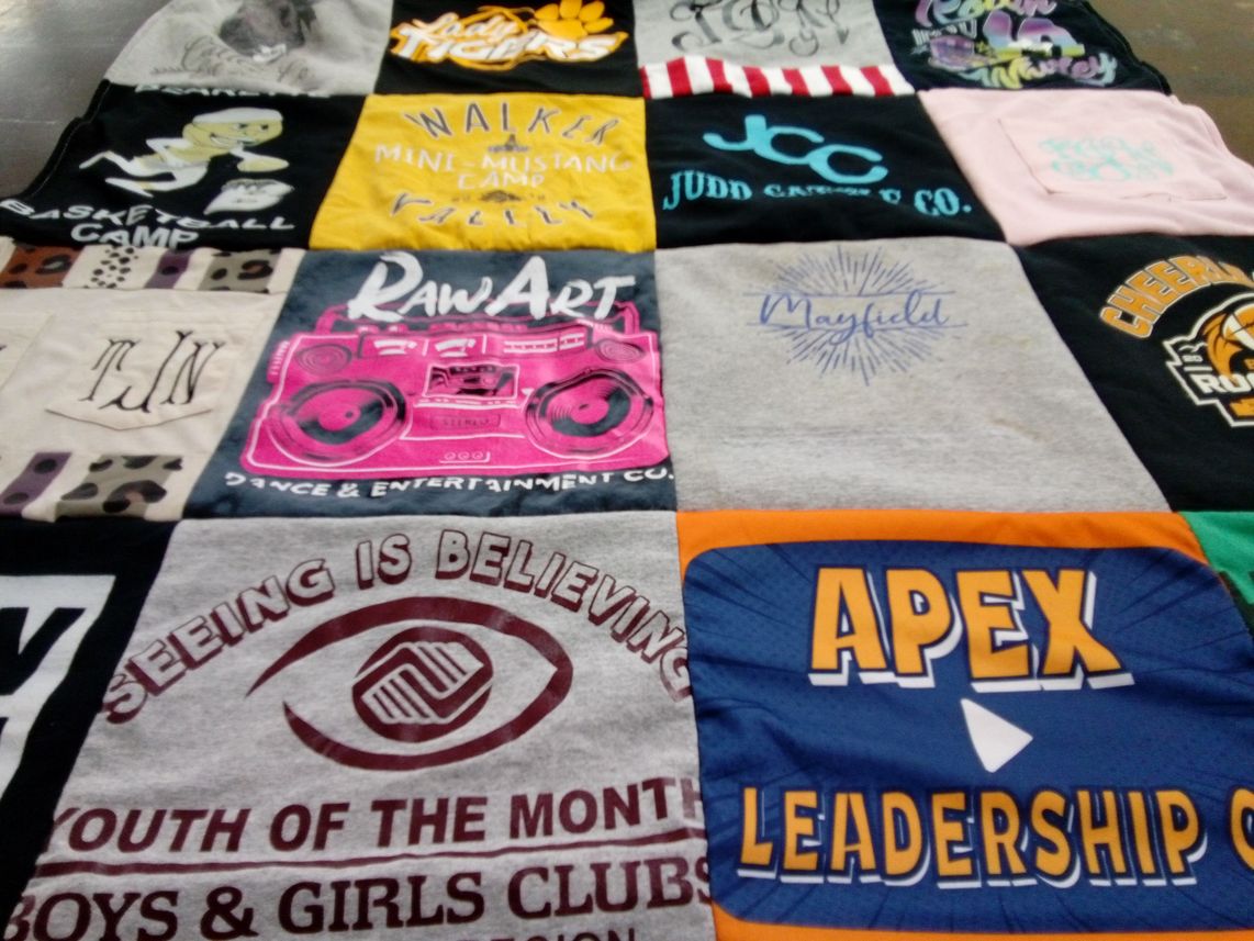 T-shirt quilt with basketball, entertainment themes by Paula from TN