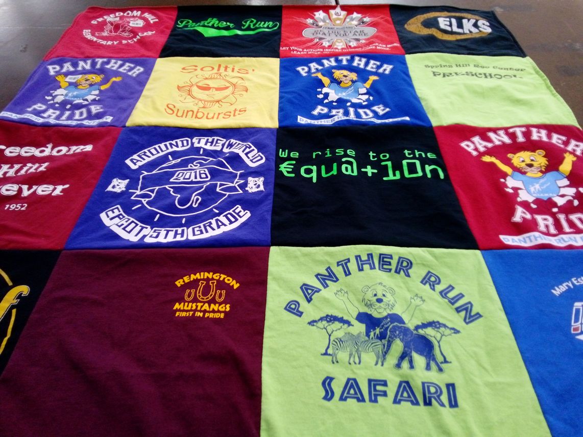 T-shirt quilt from freedom hill elementary school, remington mustangs by Kristen from OH
