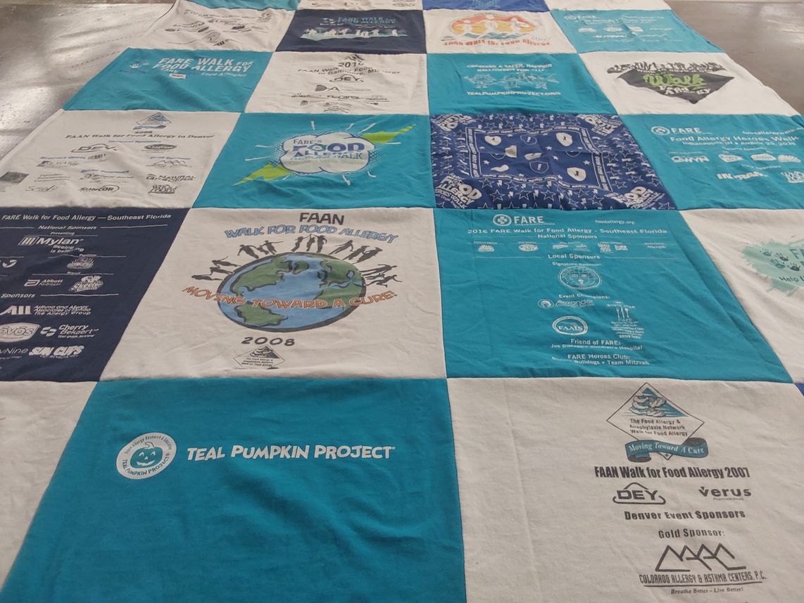 T-shirt quilt with food allergies, charity events themes by Kristen from OH