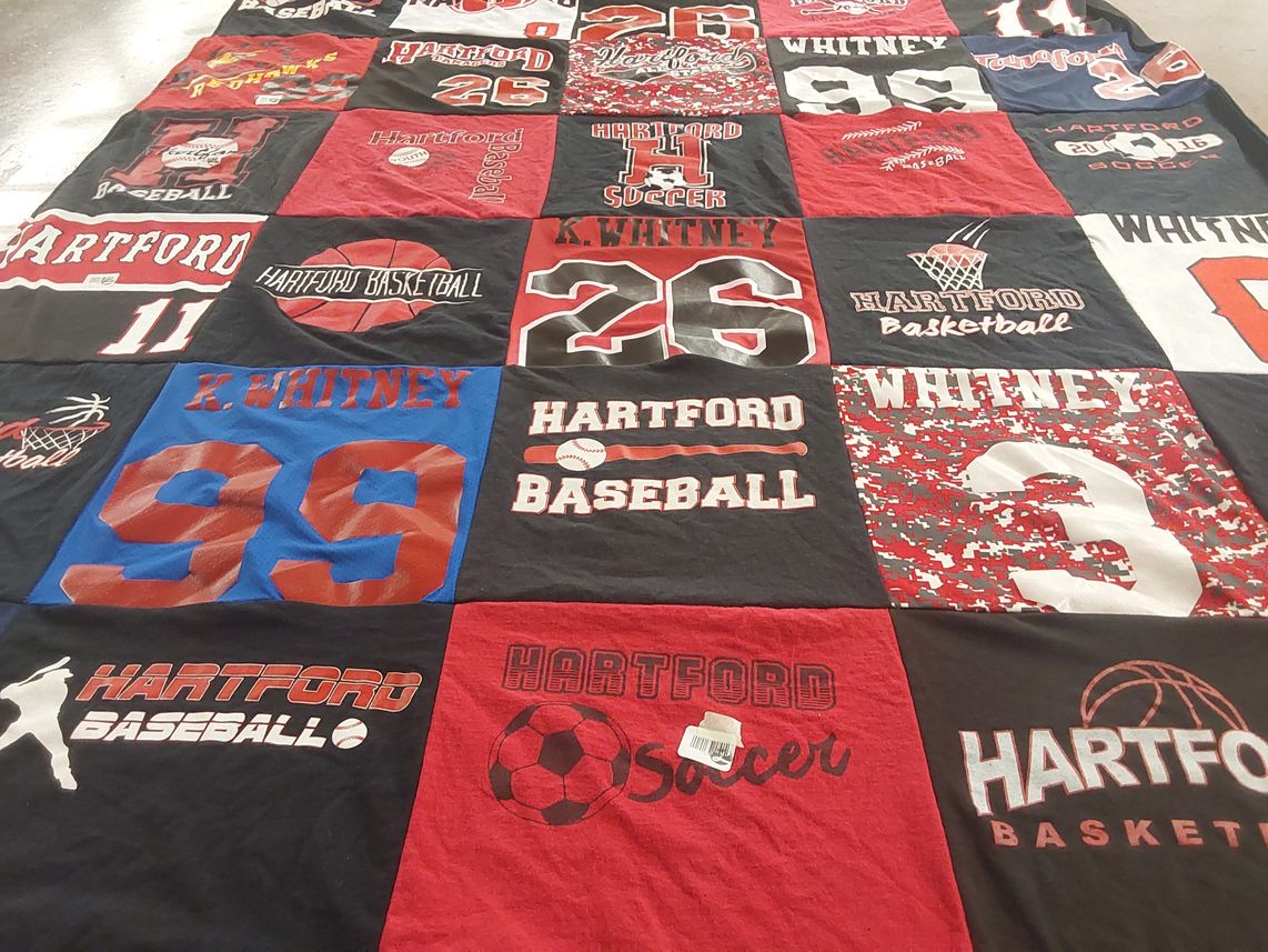 T-shirt quilt featuring hartford university basketball, hartford university soccer by Ruth from NY