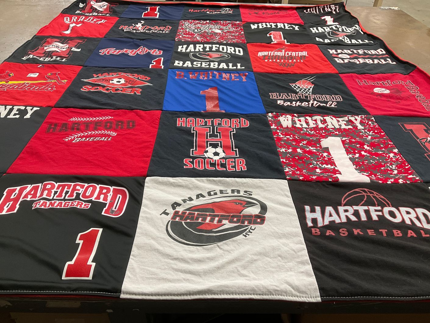 T-shirt quilt featuring hartford tanagers by Ruth from NY