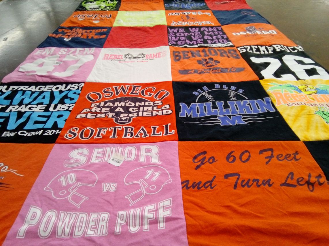 T-shirt quilt from millikin university, oswego high school by Emily from NC