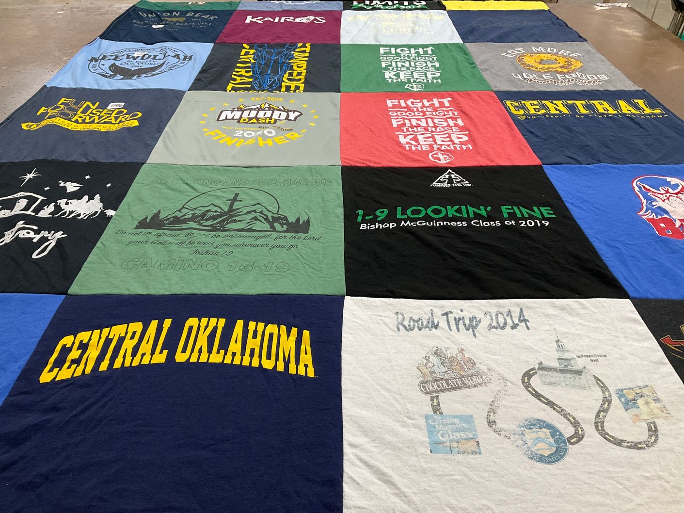 T-shirt quilt from central oklahoma university, bishop mcguiness high school by Samuel from TX