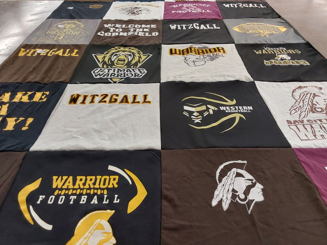T-shirt quilt featuring western university basketball, warrior football by Carly from MI