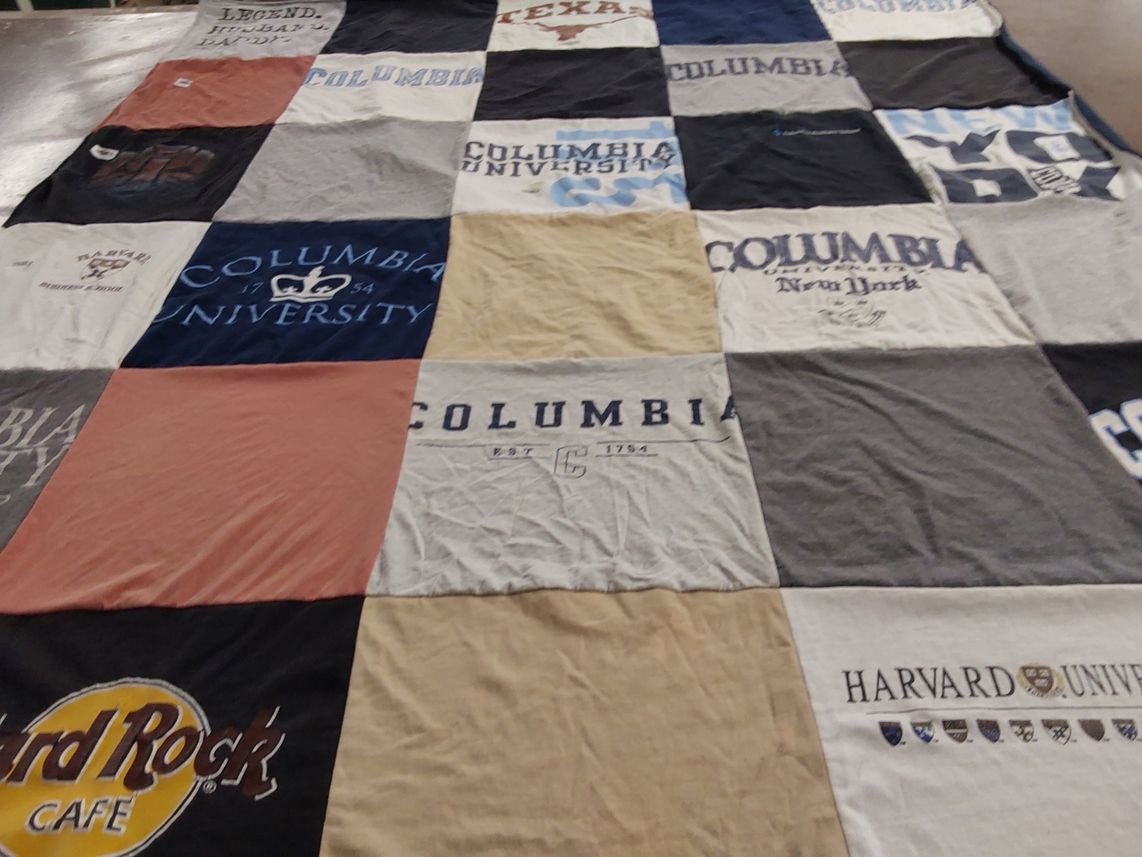 T-shirt quilt from columbia university, harvard university by KIM from FL