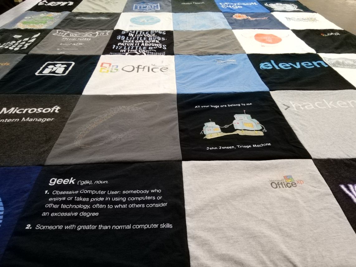 T-shirt quilt with computers, technology themes by John from WA