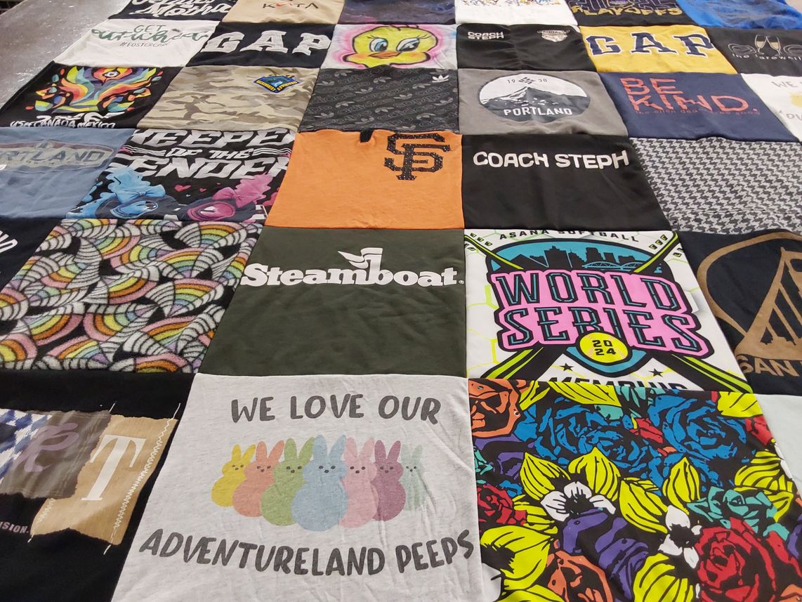 T-shirt quilt with travel, sports themes by Stephanie from CA