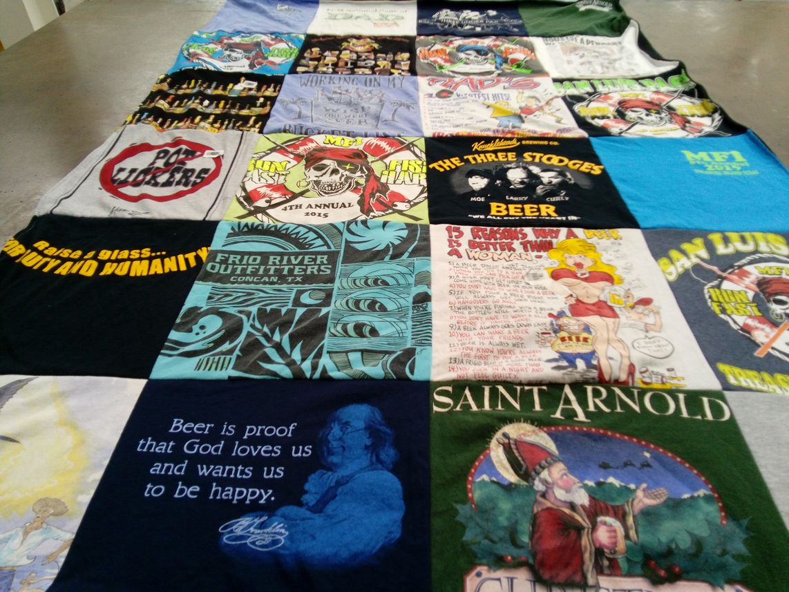 T-shirt quilt with beer, comedy themes by Presly from TX