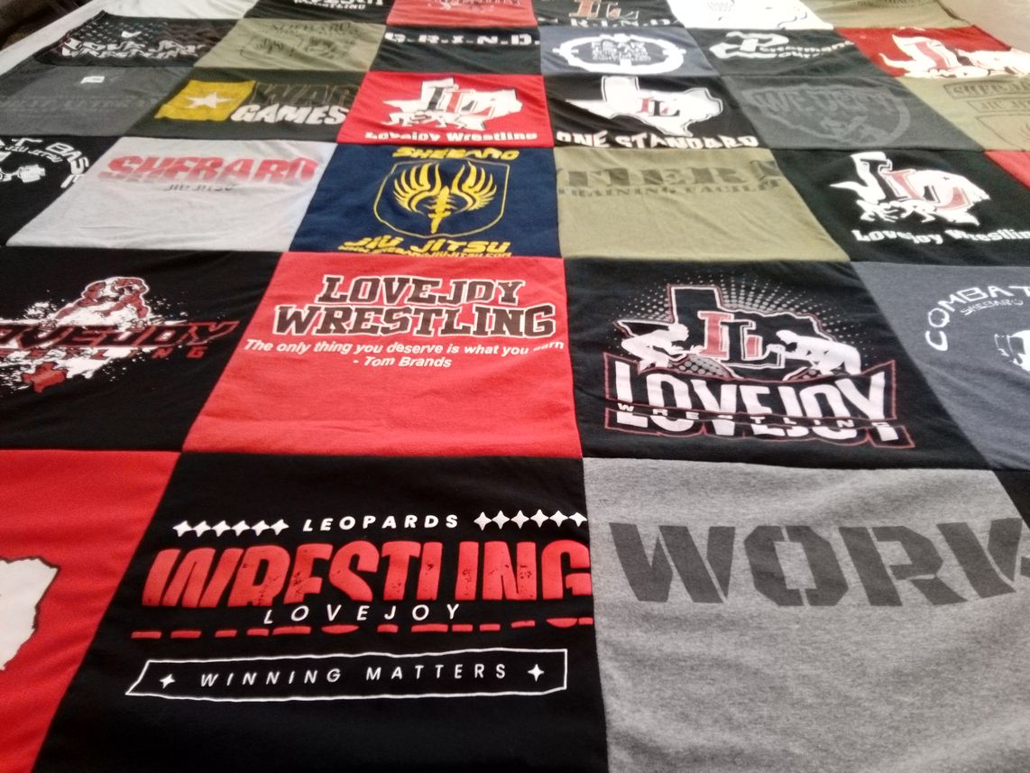 T-shirt quilt featuring lovejoy wrestling by Jennifer from TX
