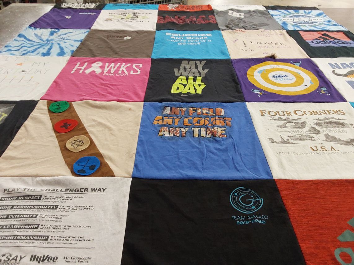 T-shirt quilt with sports, leadership themes by Tamara from VA