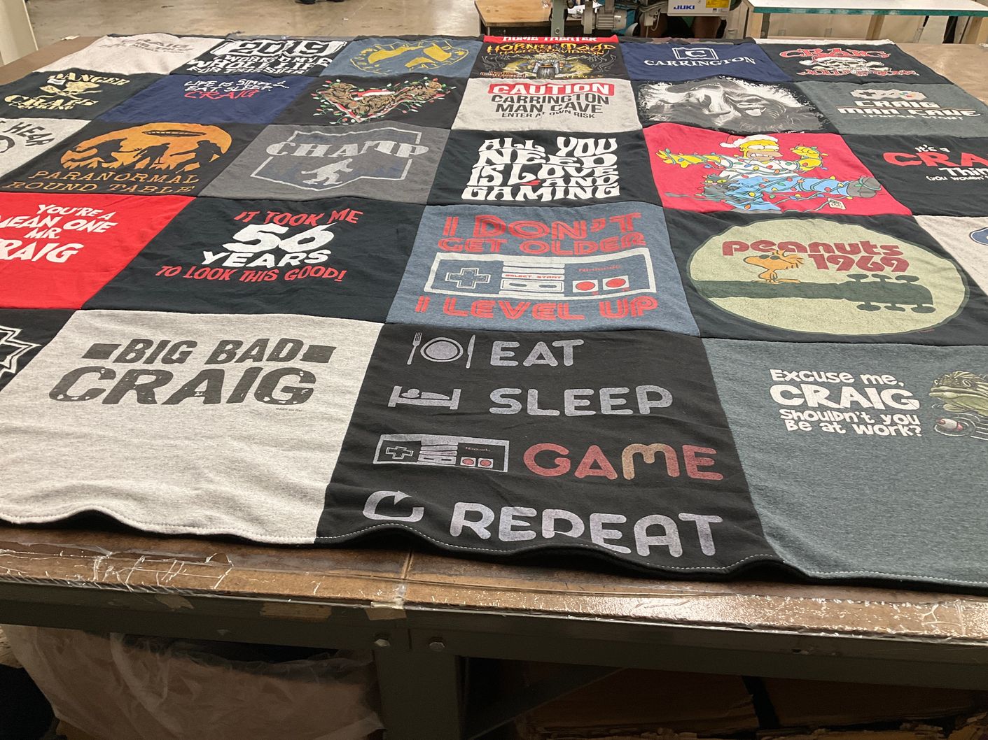 T-shirt quilt with gaming themes by Elaine from TX