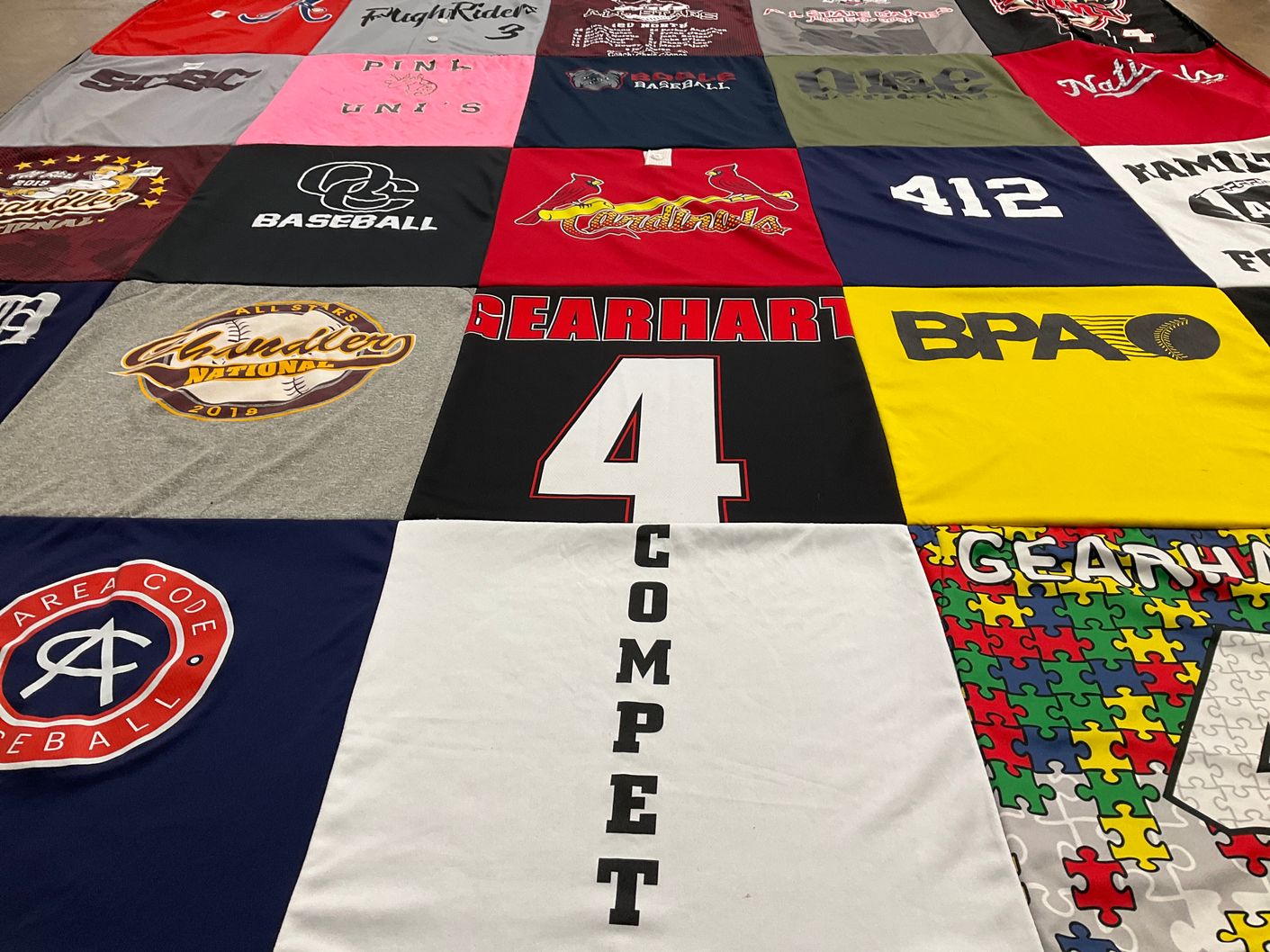 T-shirt quilt with baseball themes by Leslie from AZ