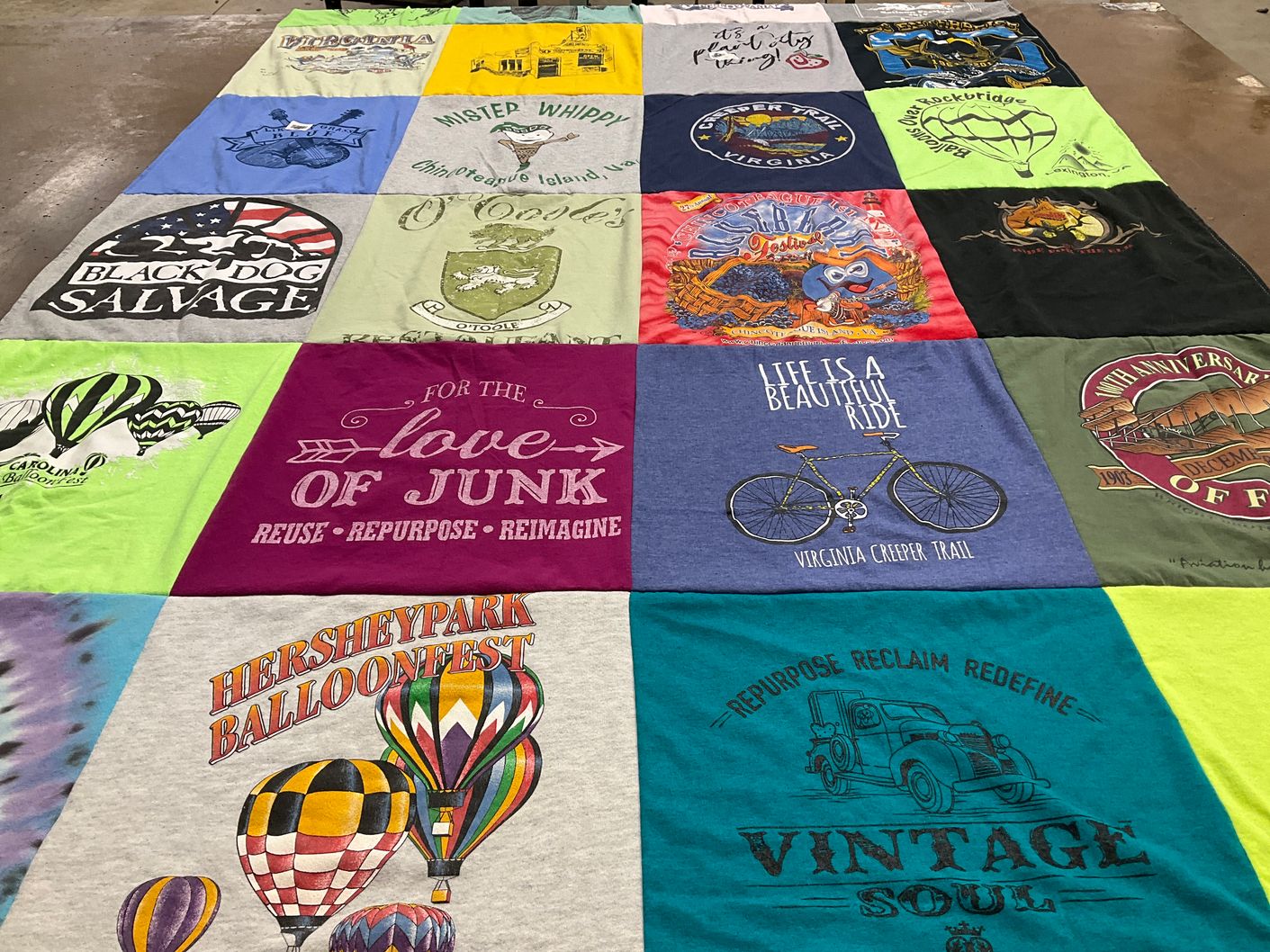 T-shirt quilt with balloons, outdoors themes by Susan from NC