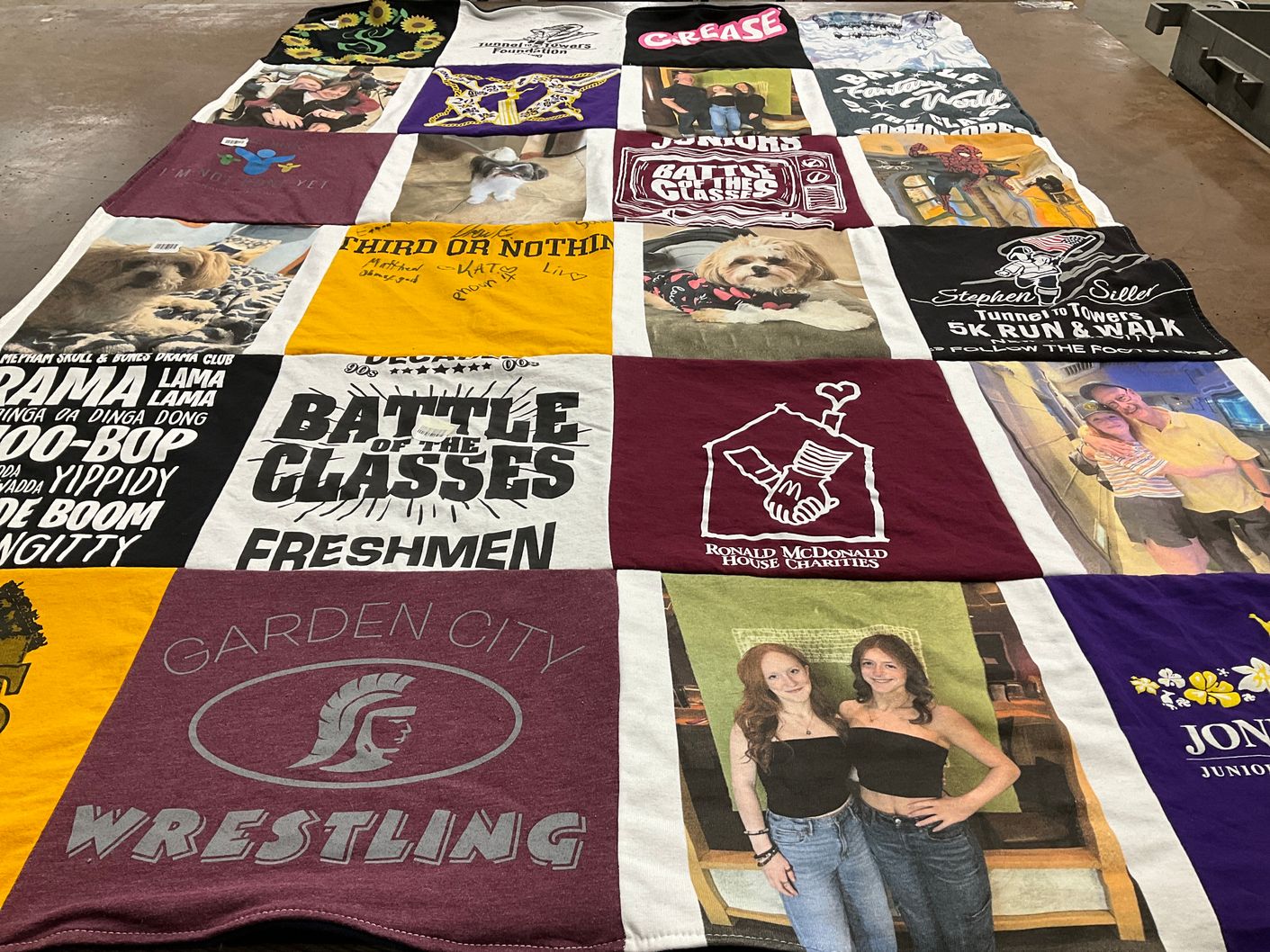 T-shirt quilt from garden city high school by Shari from NY