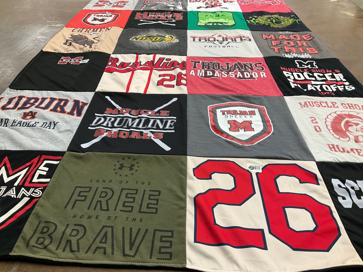 T-shirt quilt featuring muscle shoals soccer, trojan football by Britney from AL