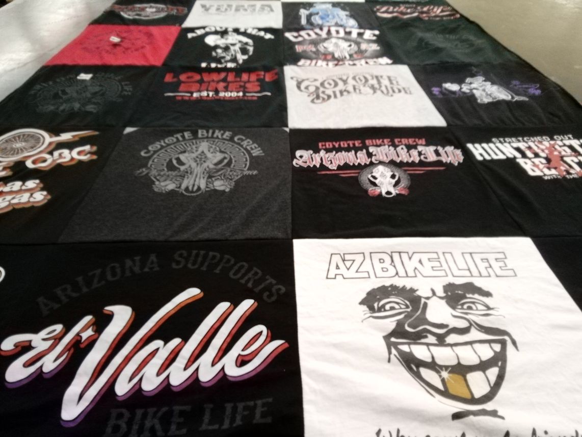 T-shirt quilt with biking, motorcycles themes by Ralph from AZ