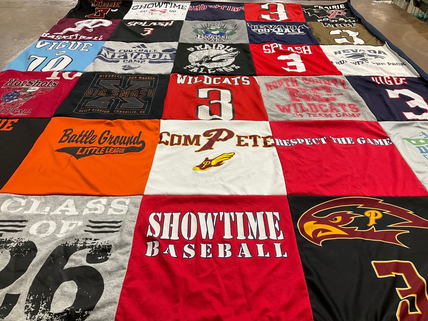 T-shirt quilt featuring north county wildcats, peter's baseball by Stellina from WA