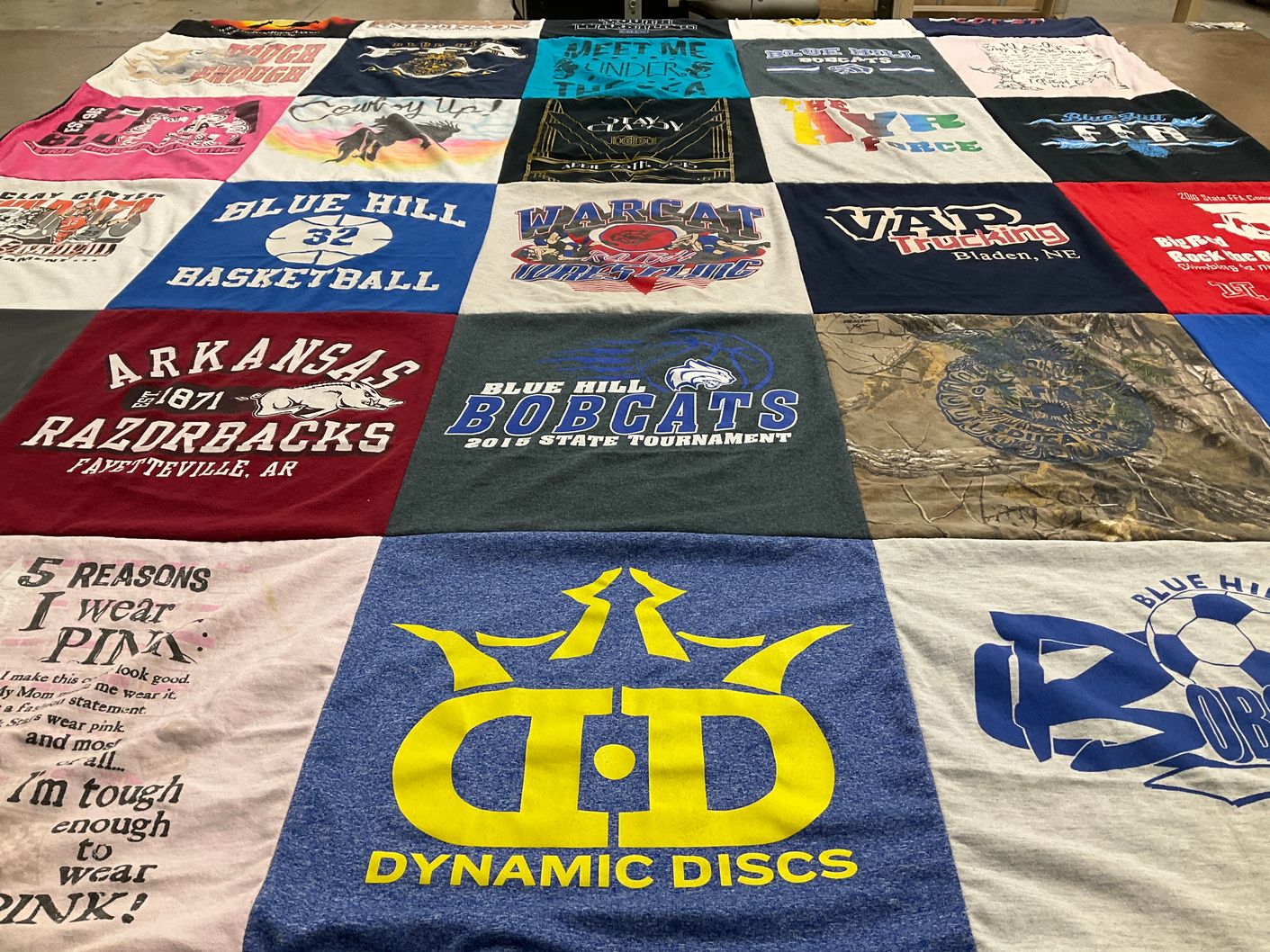 T-shirt quilt featuring blue hill bobcats, arkansas razorbacks by Kimma from NE