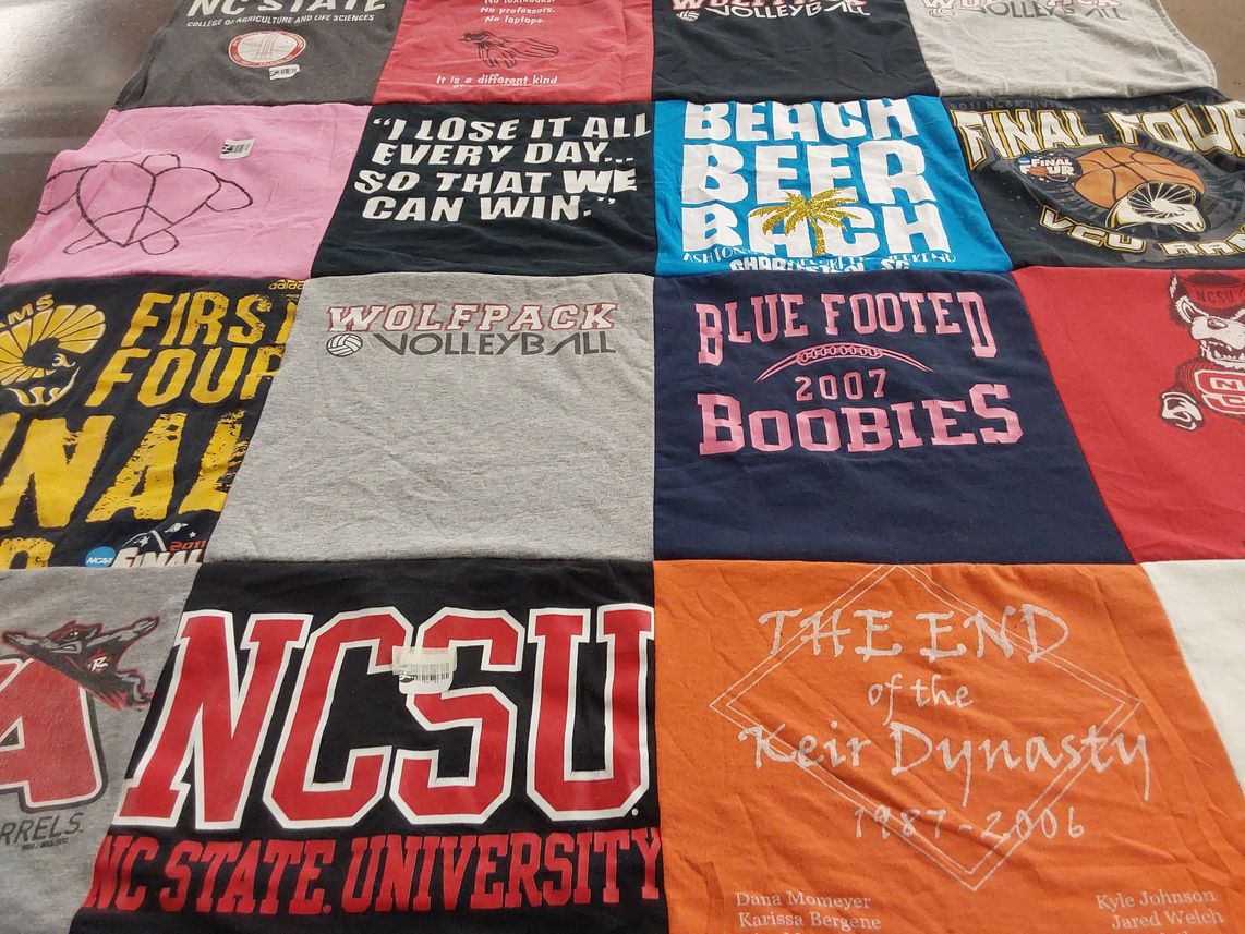 T-shirt quilt featuring wolfpack volleyball by Rachel from NC