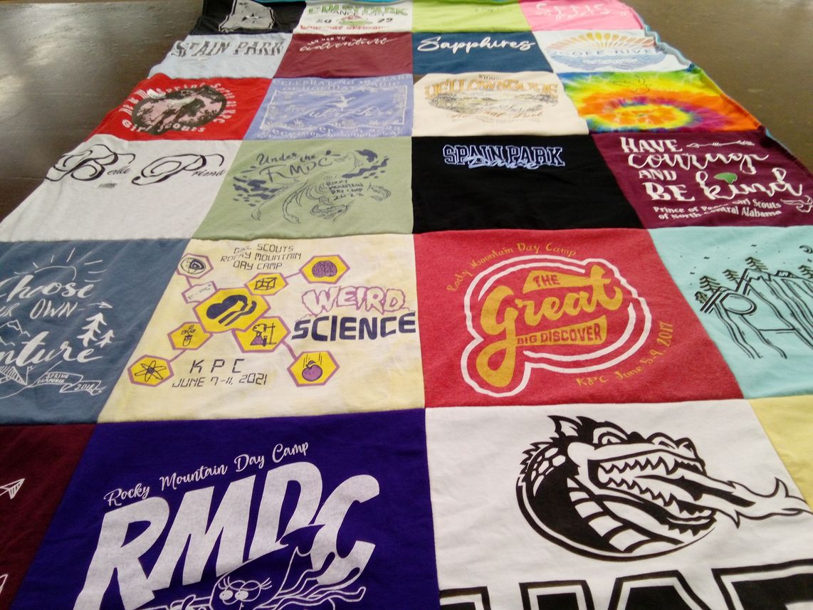 T-shirt quilt with camping, scouting themes by Kristina from AL