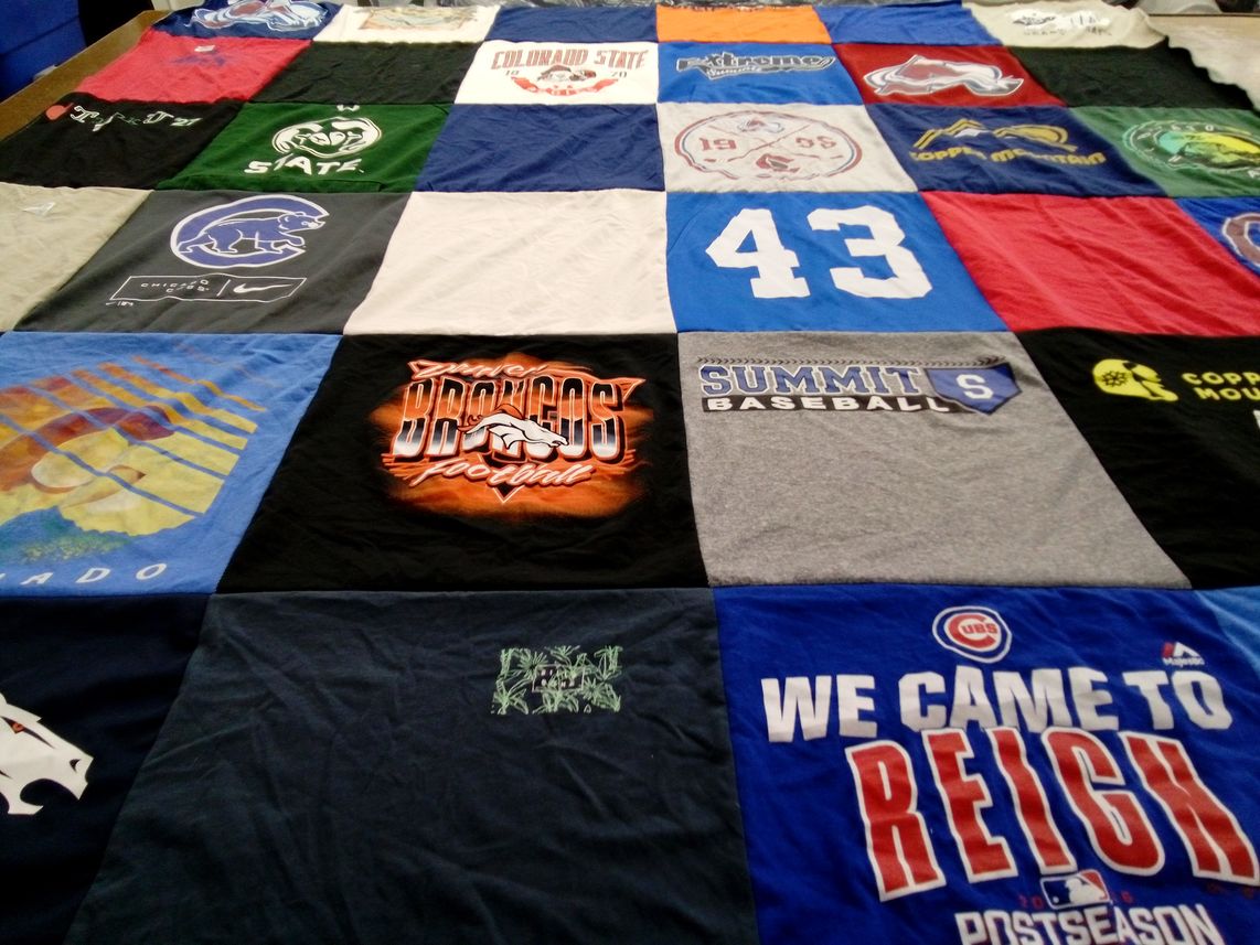 T-shirt quilt featuring denver broncos, chicago cubs by Susie from CO