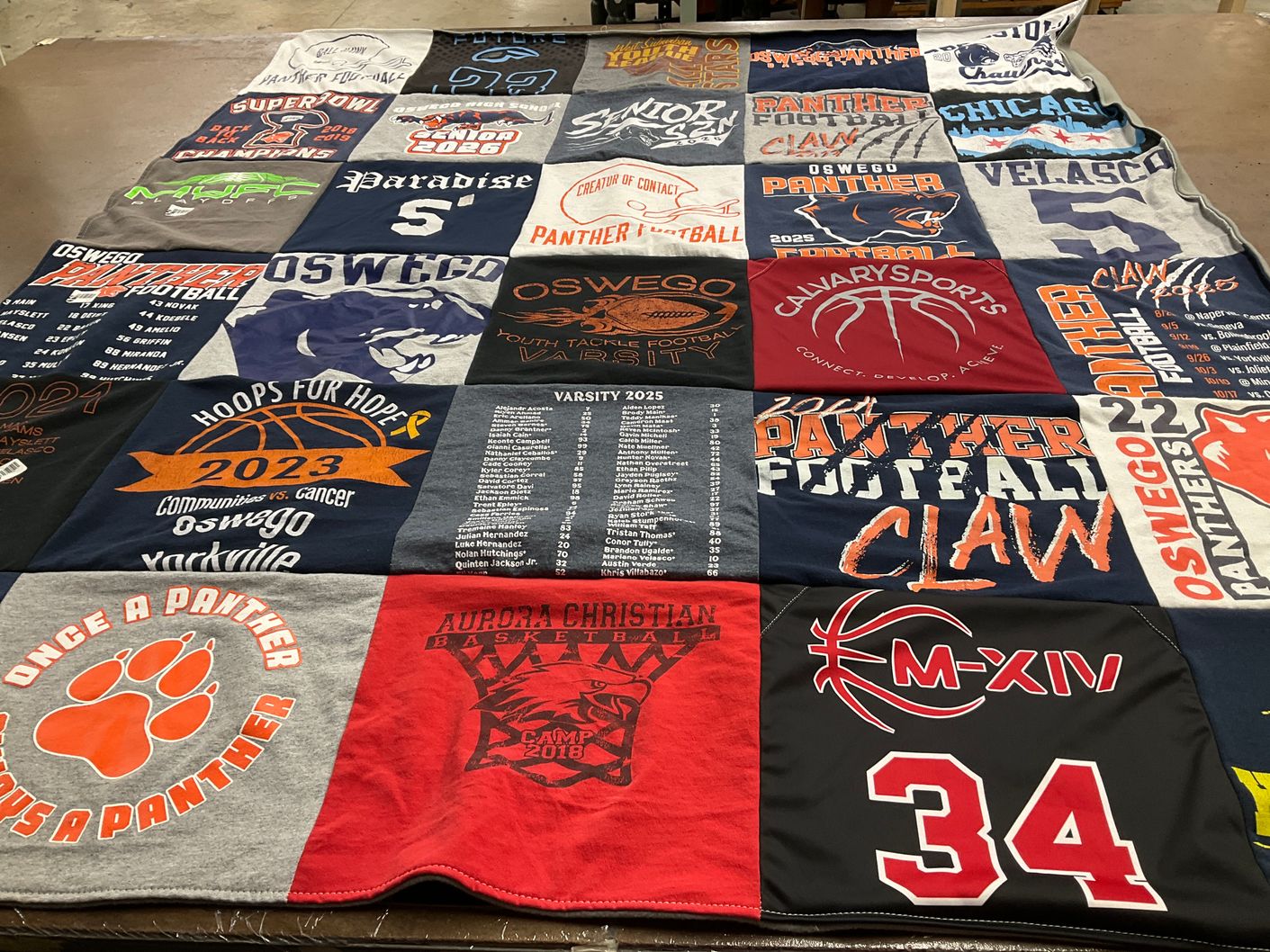 T-shirt quilt featuring oswego panthers football, oswego panthers basketball by Rocio from IL