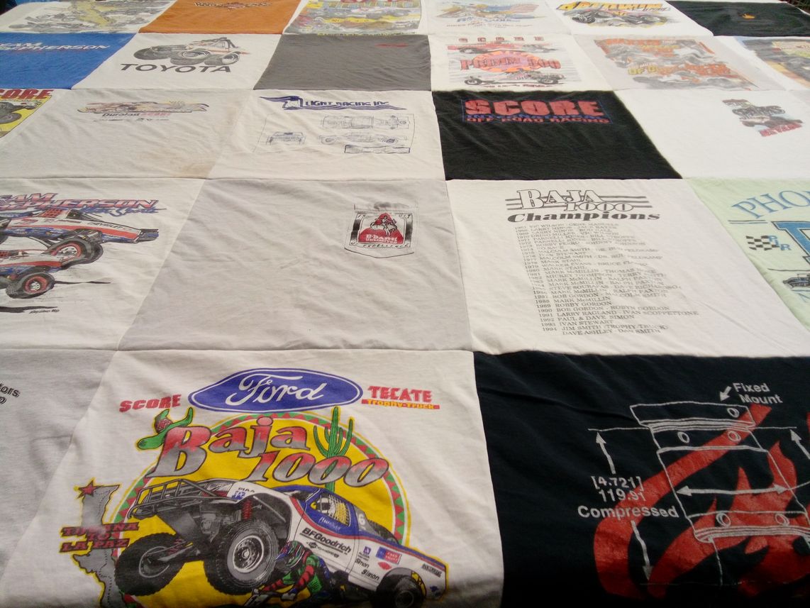 T-shirt quilt with off-road racing, motorsports themes by BRYAN from CA