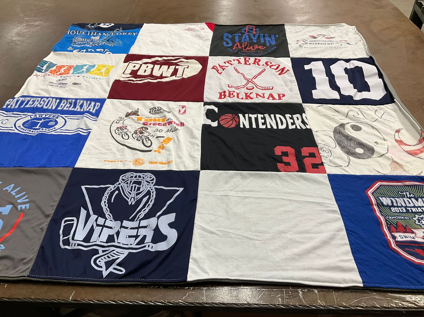 T-shirt quilt with basketball, cycling themes by haas from NY