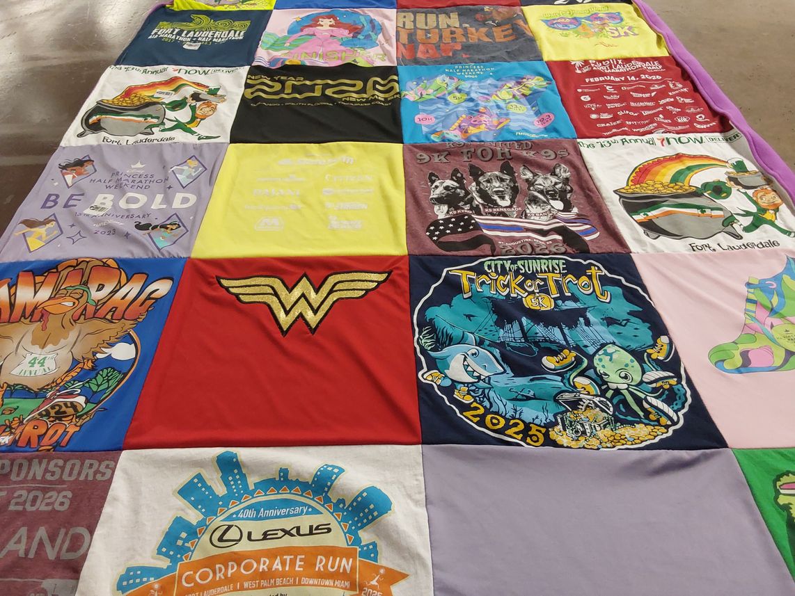 T-shirt quilt with running, marathons themes by Caroline from FL