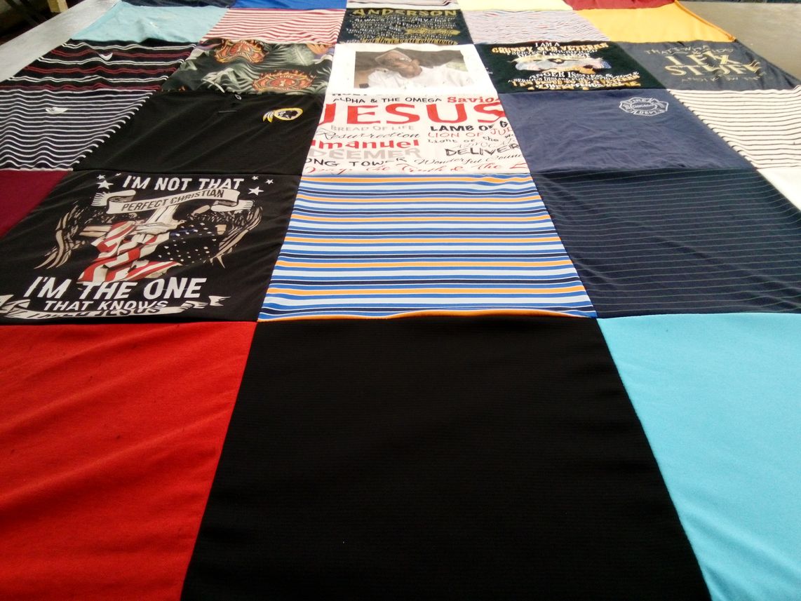 T-shirt quilt with faith, religion themes by Lindsay from MD