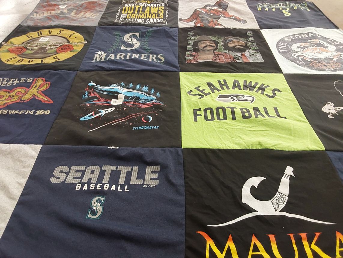 T-shirt quilt featuring seattle mariners, seattle seahawks by Jenesse from WA
