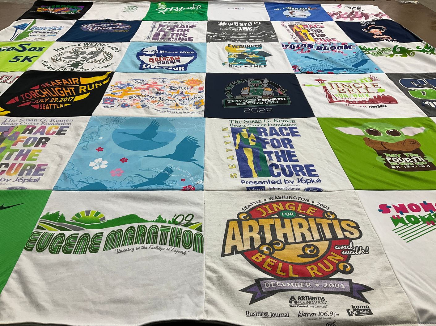 T-shirt quilt with running, charity themes by Tania from WA