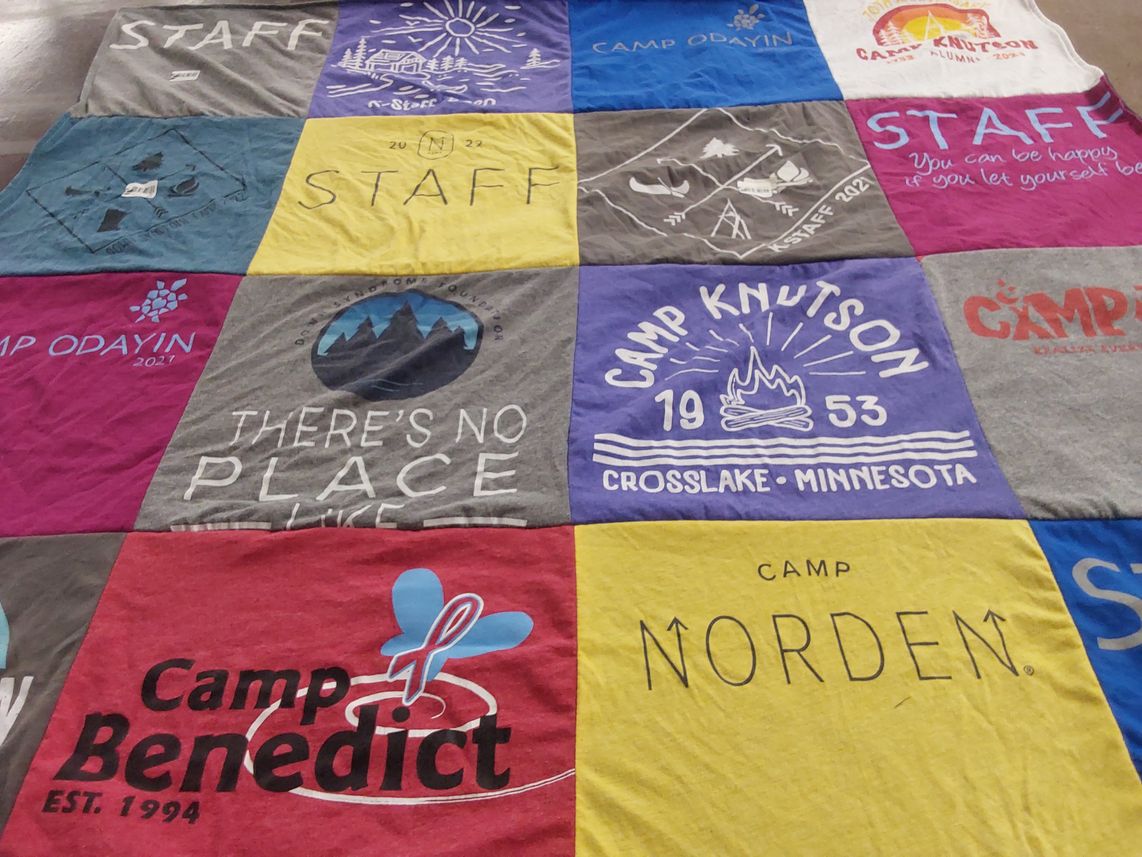 T-shirt quilt with camping, outdoors themes by Emily from MN