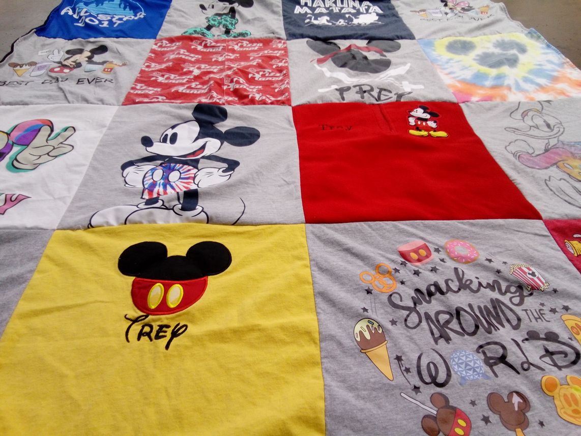 T-shirt quilt with disney, cartoons themes by Sheena from KY