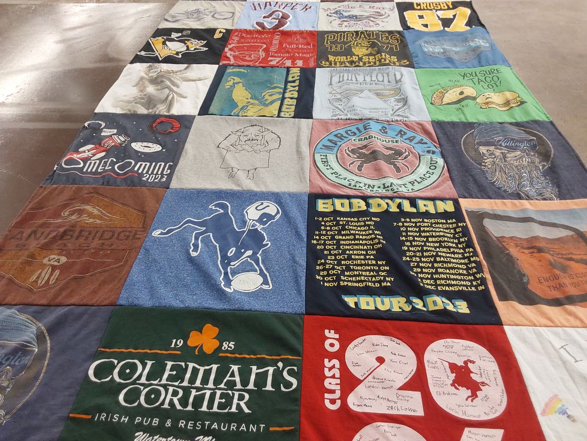 T-shirt quilt with music, sports themes by Dean from PA