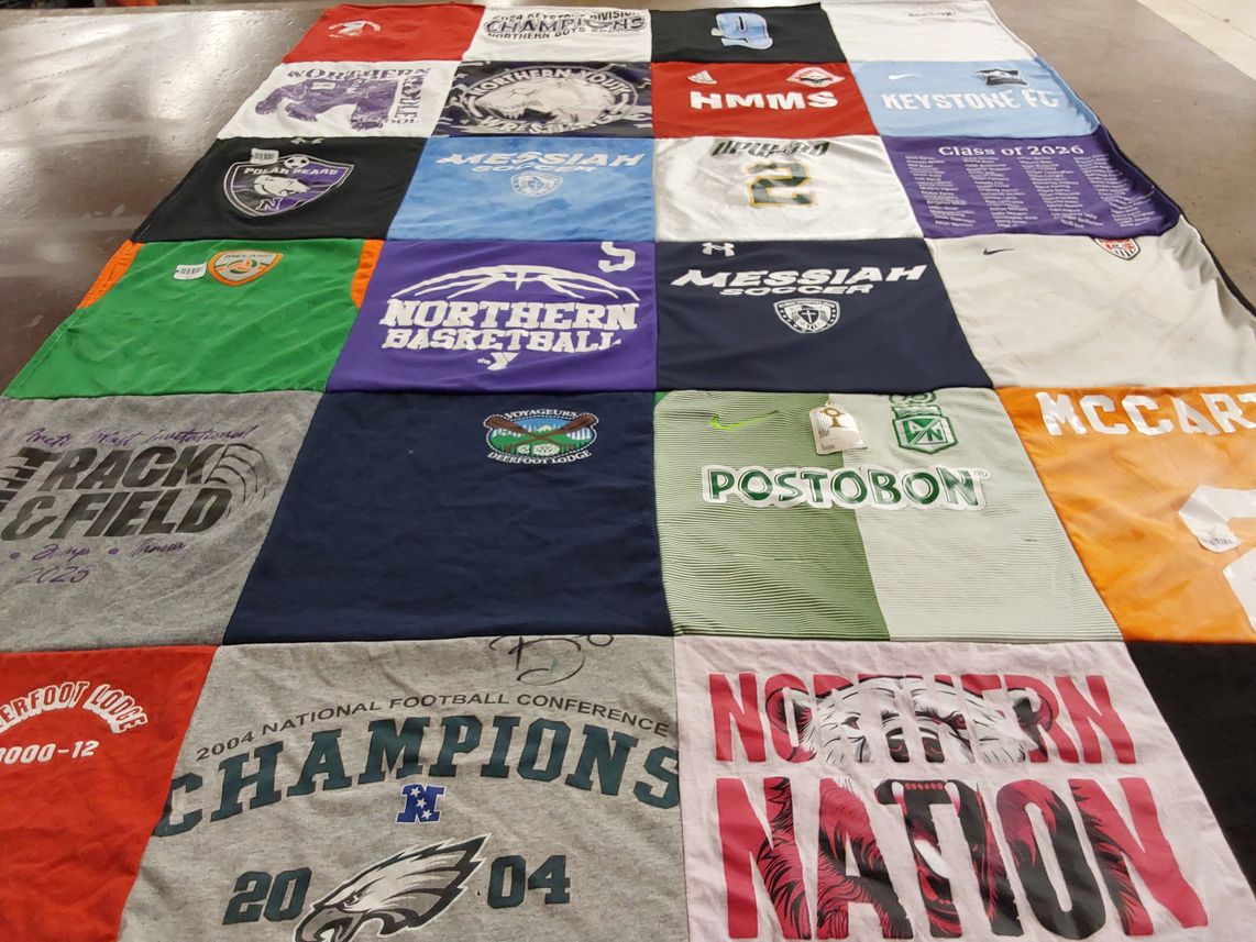 T-shirt quilt featuring northern basketball team, messiah soccer team by Jodi from PA