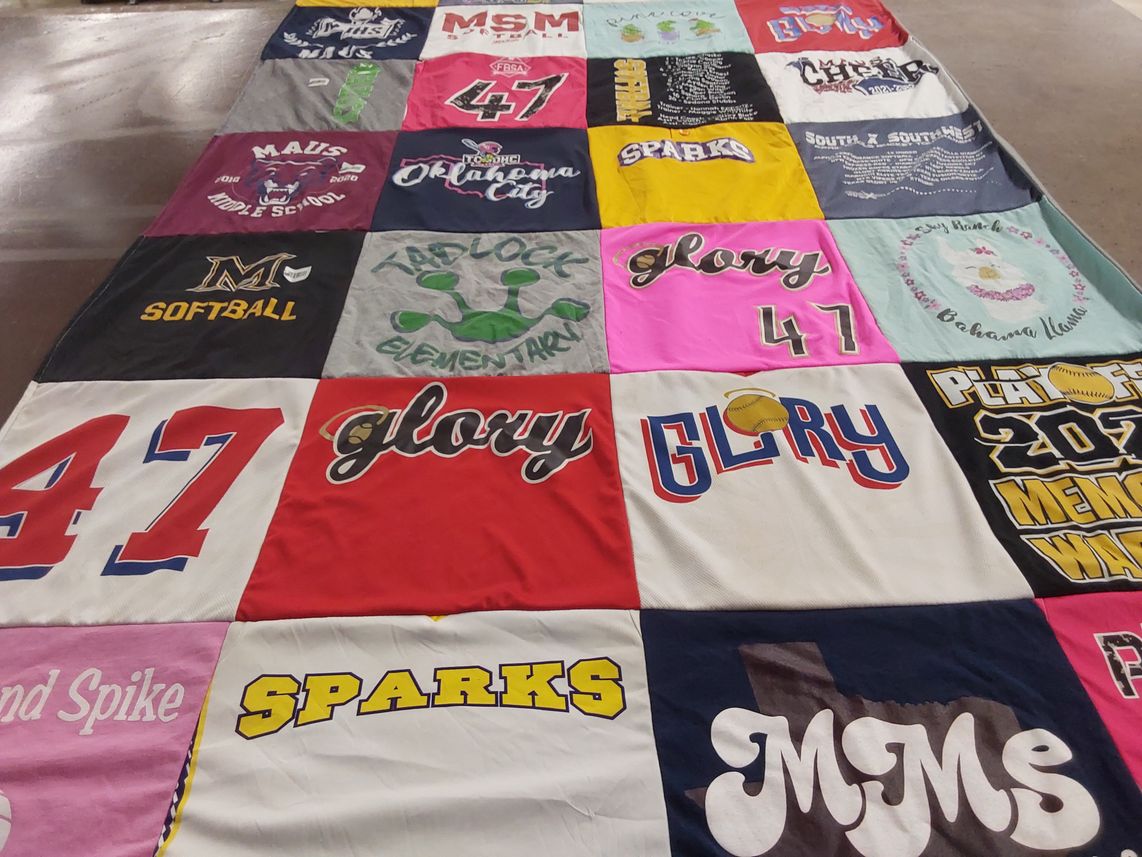 T-shirt quilt featuring glory softball team by V from TX