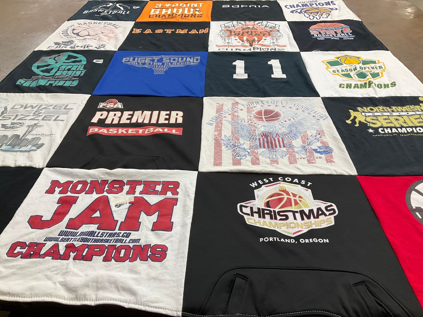 T-shirt quilt with basketball, sports themes by Jean from WA